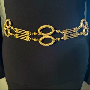 BCBGMaxAzria gold and rhinestone chain belt
